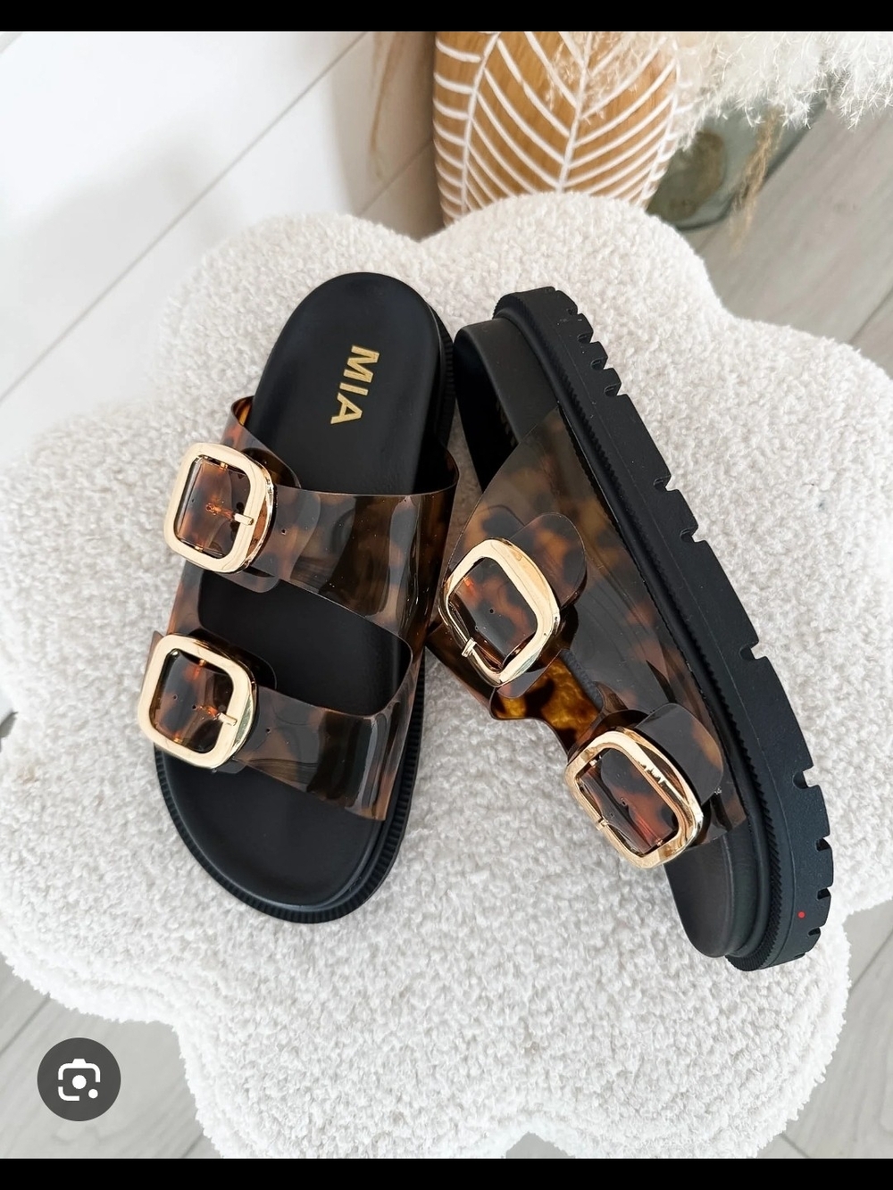 MIA Tortoiseshell Double-Buckle Slide Sandal - Black/Tortoise